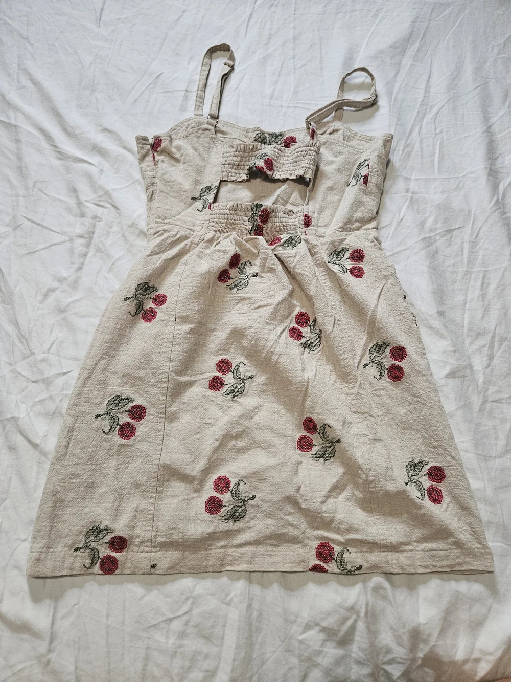 Urban Outfitters Cream Sundress with Red Cherry Embroidery - Picture 2 of 2